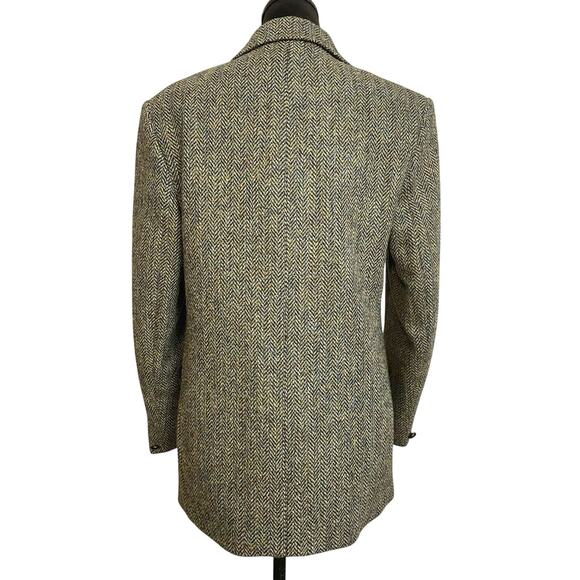EUC - Vintage Harris Tweed Black, Blue, Green Scottish Herringbone Wool Blazer - Picture 2 of 7